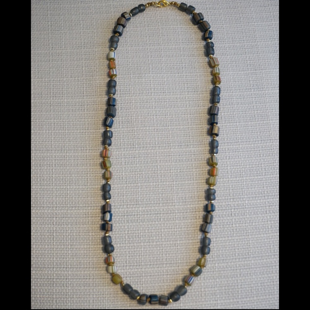 Dark Blue Recycled Glass Bead Handmade Necklace